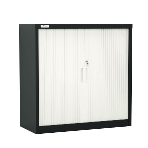 OHX Sliding Door Tambour Storage Cupboard – Black / White